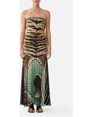 CAMILLA Strapless Jersey Dress With Silk Panel A Wink To The Wild - Green