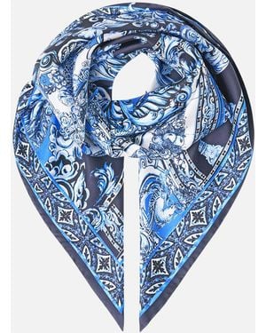 CAMILLA Printed Silk Twill Square Scarf A Tiled Wonderland - Blue