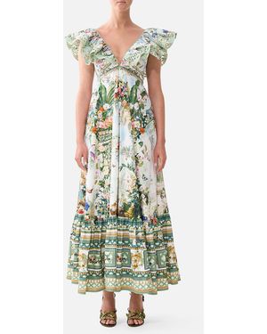 CAMILLA Frill Neck Dress With Hardware Art For The Empress - Green