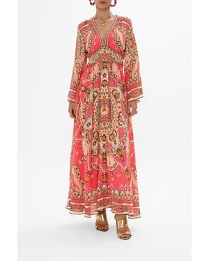 CAMILLA Kimono Sleeve Dress With Shirring Detail Shell Games - Red