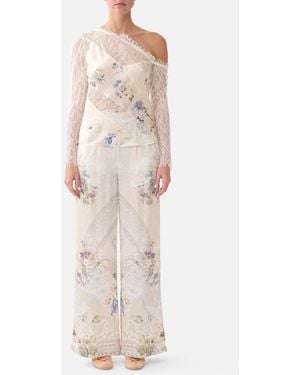 CAMILLA Lace Splice One Shoulder Top Laced With Love - White