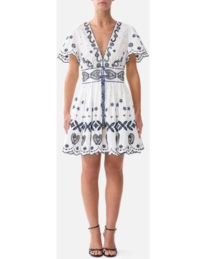 CAMILLA Deep V Mini Dress With Ties A Tiled Wonderland - Multicolour