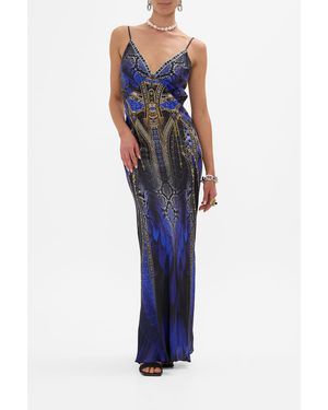 Camilla eBoutique V Neck Full Length Bias Slip Dress Other Side Of The Oasis - Blue