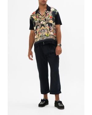 CAMILLA Knit Sleeve Silk Shirt Adorned - Black