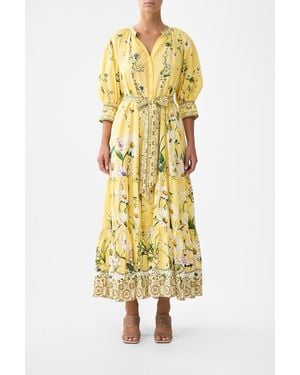 CAMILLA Tiered Shirt Dress With Short Sleeve Daisy Chains - Yellow