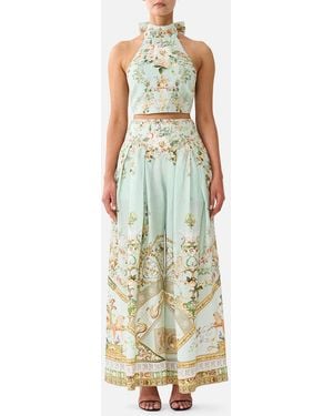 CAMILLA Corset Waist Wide Leg Pant Wildflower Wunderland - White