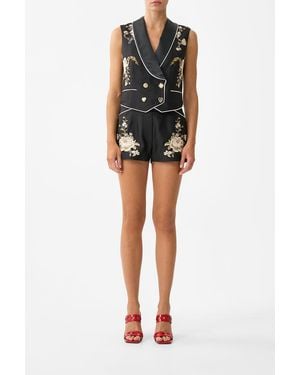 CAMILLA Waistcoat With Button Front Flamenco Folklore - Black
