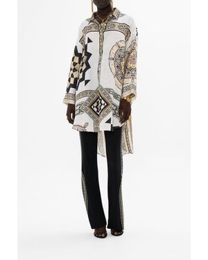 CAMILLA Relaxed High Low Shirt Dress Tile Style - White