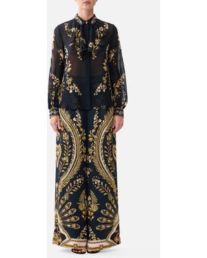 CAMILLA Collared Shirt With Frill Neck Detail Taurus Rising - Black