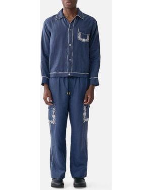 CAMILLA Cargo Pant With Elastic Waist A Tiled Wonderland - Blue