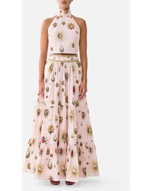 CAMILLA High Waisted Tiered Skirt Painted Prayers - Pink