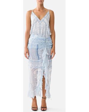 CAMILLA Wrap Tie Skirt With Ruffle The Hum Of The Alhambra - Blue