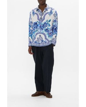 CAMILLA Long Sleeve Hidden Placket Shirt A Ceramic Garden - Blue