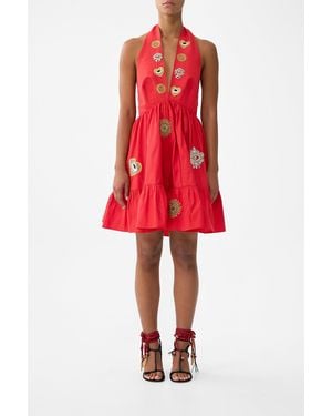 CAMILLA Ruffle Hem Halter Short Dress Nazar Nirvana - Red
