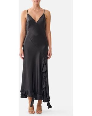 CAMILLA Bias Slip Dress With Frill Hem Silk Essentials - Black