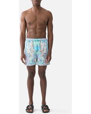 CAMILLA Elastic Waist Mid Length Boardshorts - Blue