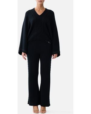 CAMILLA Cashmere Knit Relaxed V-Neck Jumper Night Garden - Black