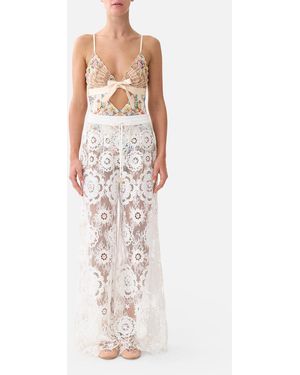 CAMILLA Scalloped Edge Tri Bodysuit With Bow Front I Left My Heart - White