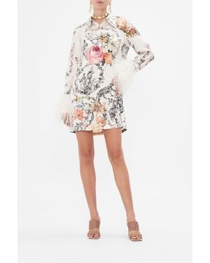 CAMILLA Mini Shirt Dress With Feathers De Haar Memoirs - White