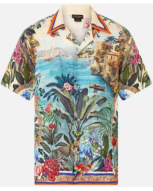 CAMILLA Short Sleeve Cabana Shirt Bodrum Botanicals - Blue