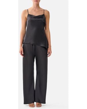 CAMILLA Asymmetric Draped Top Silk Essentials - Black