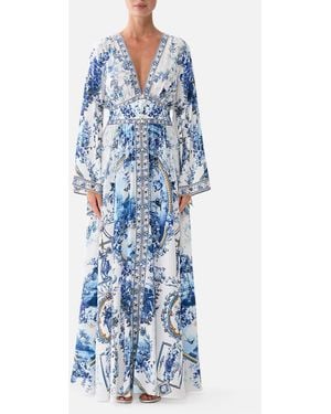 CAMILLA Kimono Sleeve Dress With Shirring Detail The Porcelain Parlour - Blue