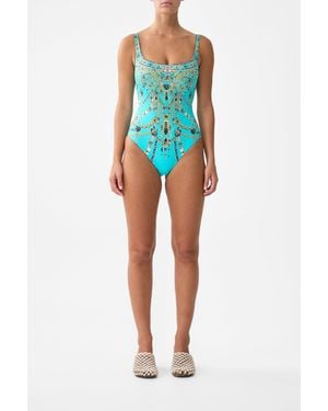 CAMILLA Underwire Square Neck One Piece With Scoop Back Totems And Treasures - Blue