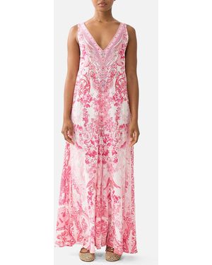CAMILLA V Neck Flared Jumpsuit Livin La Vida Rosa - Pink