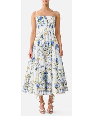 CAMILLA Corset Dress With Long Flared Skirt Dandelion Skies - White