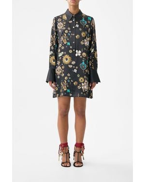 CAMILLA Mini Shirt Dress Amulets And Alchemy - Black