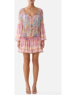 CAMILLA Short Dropped Waist Dress With Bell Sleeve Howdy Gaudi - Red