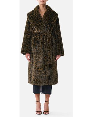 CAMILLA Faux Fur Long Wrap Coat Leopard Libertine - Black