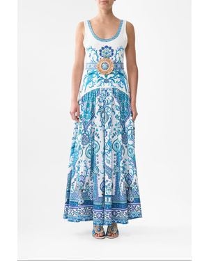 CAMILLA Jersey Tank Dress With Contrast Skirt Isnik Lullaby - Blue