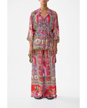 CAMILLA Button Through Scarf Blouse Heirloom Empire - Red