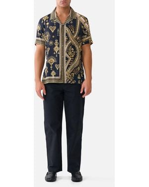 CAMILLA Short Sleeve Camp Collared Shirt Taurus Rising - Black