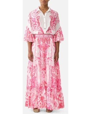CAMILLA High Waisted Tiered Skirt Livin La Vida Rosa - Pink