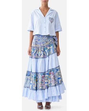 CAMILLA Wrap Skirt With Gathered Panels Ottoman Opulence - Blue