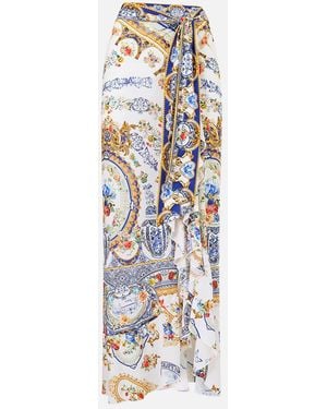 CAMILLA Long Sarong With Tie Waist And Frill Edge The Pottery Parlour - White