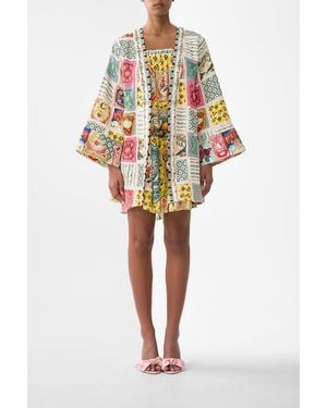 CAMILLA Short Kimono Wrap Aromatic Tiger Flower - Yellow