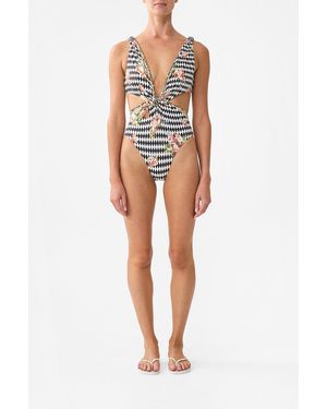 CAMILLA Twist Front Cut Out One Piece Rococo Glow - White