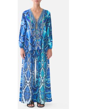 CAMILLA Lace Up Blouse The Sapphire Serpent - Blue