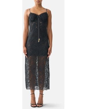 CAMILLA Lace Gathered Bodice Slip Dress Taurus Rising - Black