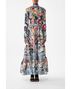 CAMILLA High Waisted Tiered Skirt Flower Showers - White