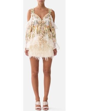 CAMILLA Feather Mini Skirt Twilight - Natural