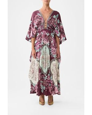 CAMILLA V Neck Lace Up Detail Long Dress If These Tiles Could Talk - Red