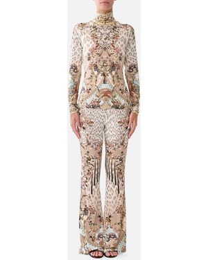 CAMILLA High Waisted Flared Trouser Aranjuez Animalia - White