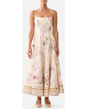 CAMILLA Corset Dress With Long Flared Skirt Adorned - Pink
