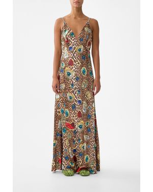 CAMILLA V-Neck Full Length Bias Slip Dress Nazar Nirvana - Multicolour
