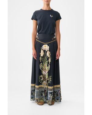 CAMILLA Corset Waist Maxi Skirt Ottoman Elegance - Blue