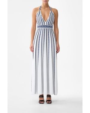 CAMILLA Halter Neck Knit Dress With Silk Tie A Tiled Wonderland - White